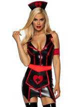 4 PC Naughty Nurse  includes zip up wet look garter dress  heart apron  arm band - £75.93 GBP