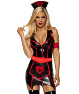 4 PC Naughty Nurse  includes zip up wet look garter dress  heart apron  ... - £74.54 GBP
