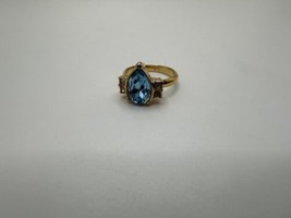 Vintage Blue Stone Gold Plate Ring Size 5 - $22.77