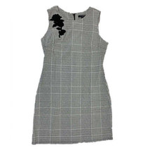 Sharagano Womens Embroidered Applique Houndstooth Sheath Dress, Black/Ivory, 14 - £99.97 GBP