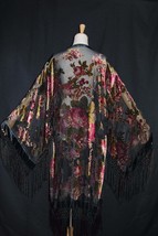 Black Victorian Rose Garden Deco Mucha Vintage Style Velvet ArtDeco Boho Duster~ - £237.73 GBP