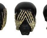 Set Of 3 Gothic Black See Hear Speak No Evil Skulls Golden Hands 3&quot;H Fig... - $23.99