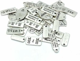 10 Quote Charms Antique Silver Tone Word Pendants Inspirational Tags Assorted  - £4.74 GBP