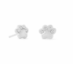925 Silver Polished White Crystal Paw Print Stud Earrings Womens Wedding Jewelry - £52.22 GBP