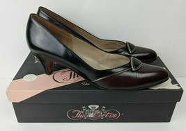 Vintage Thos Cort Wine &amp; Black Leather Pumps Shoes Heels w. Box 9 4A - £7.78 GBP