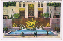 Postcard New York City NY RCA Building Sunken Gardens &amp; Fountain - £1.59 GBP