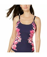 Calvin Klein navy pink sleeveless floral built in bra tankini swimwear M... - £22.69 GBP