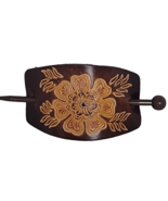 Leather Barrette Hair Clip &amp; Wood Stick Ponytail Holder Hand Made Woodst... - $291.39 MXN