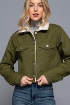 Women&#39;s Olive Button Closure Sherpa Lined Twill Jacket - $37.50