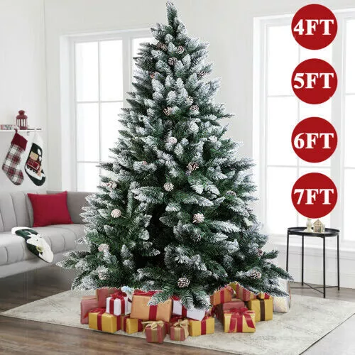 4FT/ 1.2M Artificial Holiday Christmas Tree with LED Lights Snowy Decor - £59.53 GBP