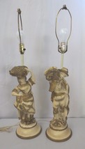 Vtg Pair Victorian Table Lamps Chalkware/Plaster Boy Girl Art Noveau - £177.22 GBP