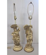 Vtg Pair Victorian Table Lamps Chalkware/Plaster Boy Girl Art Noveau - £176.20 GBP