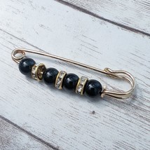 Vintage Scarf Clip Black with Clear Gems - £11.73 GBP