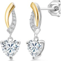 6mm Corazón Imitación Diamante Solitario Gota / Pendiente 14K Plata Bañada en - £71.19 GBP