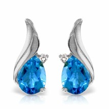 5.06 Carat 14K Solid White Gold Stud Gemstone Earrings Diamond Blue Topaz - £437.53 GBP