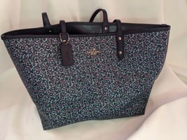 Coach Reversible City Tote Bag Flower Ranch Floral Multicolor Solid Blac... - $149.56