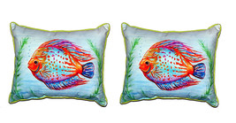 Pair of Betsy Drake Orange Fish Large Pillows 16 Inch X 20 Inch - £69.89 GBP