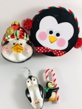 Penguin Lover Lot of 4 Christmas Ornaments glass and hard plastic - $19.72