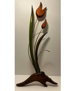 Large Wood Tulips with beautiful Green Leaves-Wall Decor - £13.18 GBP
