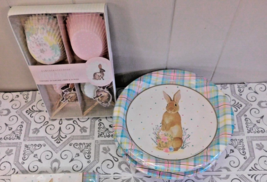 LOT 104 pcs EASTER Luncheon Paper Plates &amp; Cupcake Liners NEW Storybook Bunny - £12.90 GBP