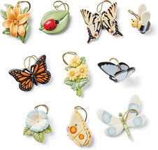 Lenox Butterfly Meadow 10 Piece Porcelain Mini Ornaments Flowers-Ladybug-Bee New - £68.76 GBP