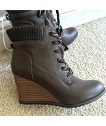 Nautica Women’s Lace Up Brown Faux Leather Boots Wedge Heel Sz 9.5 - €28,89 EUR