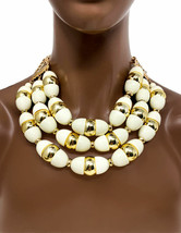 Classic Cleopatra Multistrand Chunky Beige Beaded Necklace Earrings Jewelry Set  - £33.61 GBP