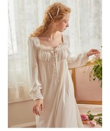 Autumn Spring Victorian Vintage Nightgown|Edwardian Renaissance White Co... - £122.00 GBP