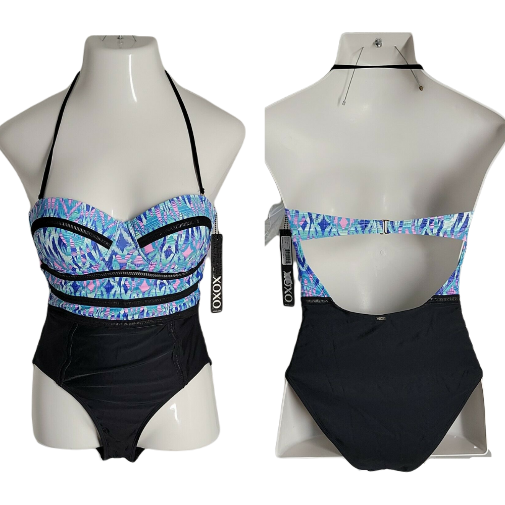 Primary image for XOXO One-Piece Halter Cute Classy Swimsuit ~ Black, Teal ~ Sz M ~ Retail $95