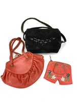 3 VINTAGE 1950&#39;S  POCKETBOOKS/PURSES hand Painted Leather Cherry Red  - $29.65