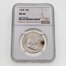 1958 50C Franklin Half Dollar 50c Graded by NGC as MS-64 - $73.44