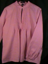 CHAPS linen women&#39;s XL boho shirt pleated top blouse tunic pink long sle... - $35.00