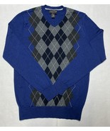 Banana Republic Sweater Mens Medium Extra Fine Merino Wool Argyle VNeck ... - $247.68 MXN