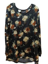 LuLaRoe 2XL black Tunic Top  shirt floral cream rust flowers long sleeve Lynnae - £7.77 GBP