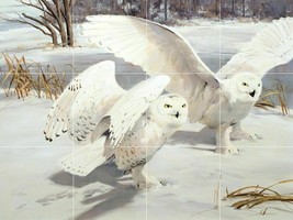 snowy white owl birds ceramic tile mural backsplash - £47.47 GBP+
