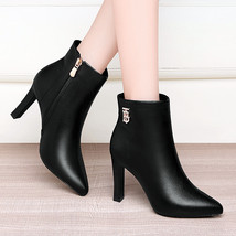High-heeled Modern boots women&#39;s boots black autumn and winter new stiletto sing - £64.81 GBP