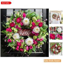 Spring Front Door Wreath Outdoor 24 Inch Vibrant Pink Peony Tulip White ... - $81.13