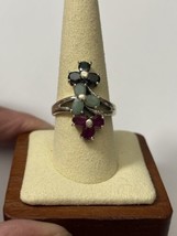 925 Ruby Emerald Sapphire Flower Ring Size 7.5 - £23.42 GBP