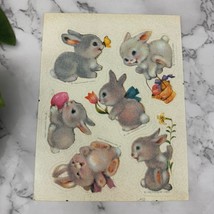 Hallmark Vintage 1982 Flocked Bunny Rabbits Sticker Sheet Pastel Cute Fuzzy - $11.87