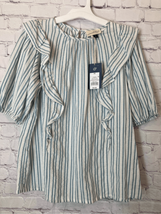 Universal Thread Womens XS Blouse Blue White Stripe Ruffles Gauzy Pullover NWT - $10.59