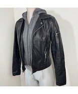Express Faux Leather Removable Hoodie Zip Up Jacket Size Small Black - $43.38