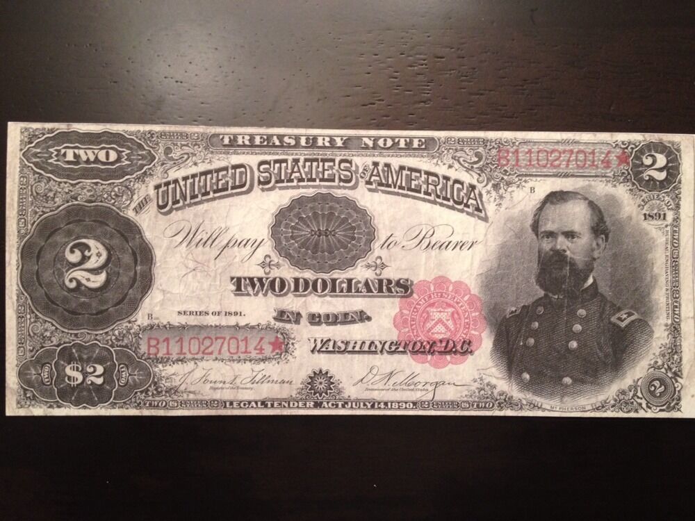Reproduction Copy $2 Bill USA Treasury Note 1891 Gen. James McPherson ...