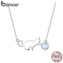 bamoer Authentic 925 Sterling Silver Naughty Pussy Cat with Ball Opal Link Chain - £19.71 GBP
