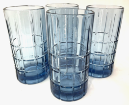 Anchor Hocking Tartan Denim Blue Iced Tea Glasses Set Heavy Tumblers Lot... - £31.28 GBP