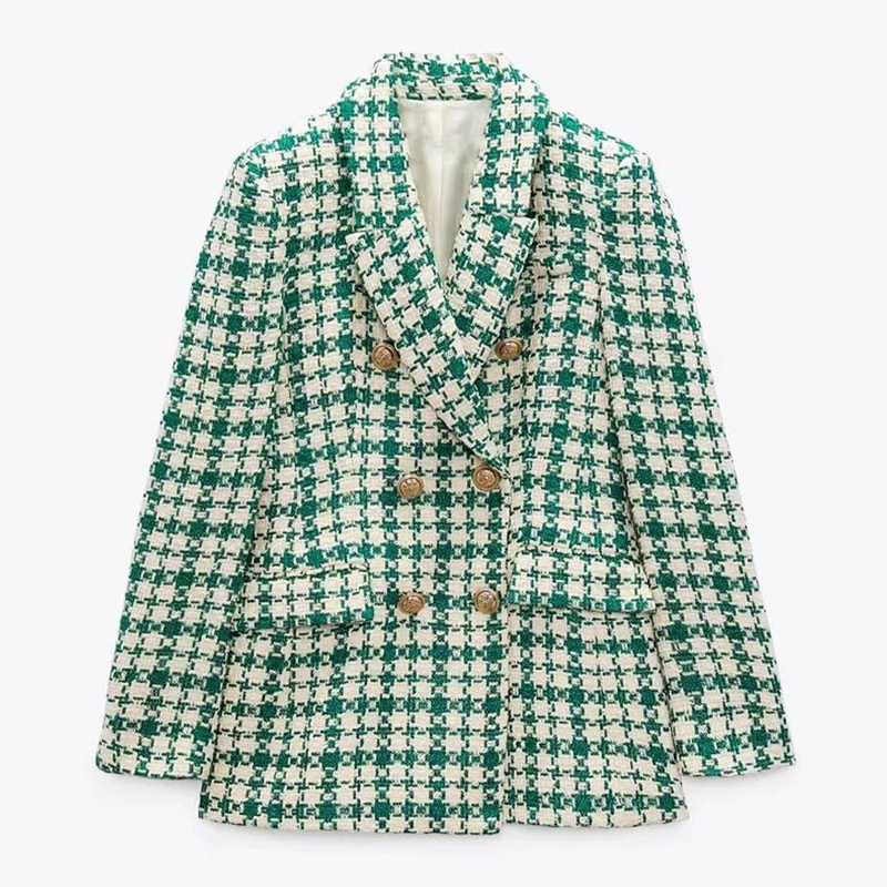 Garaouy  Women Suit Spring  Tweed Green Blazer Office Lady Lapel Long Sleeve Coa - £183.96 GBP