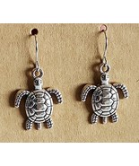 Handcrafted ~ 1.25&quot; Dangle Earring ~ Silver Turtle ~ Drop Pierced Earrin... - $28.05 CAD