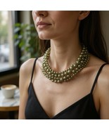 Light Olive Green Faux Pearl Round Beads Necklace 36” - $15.42 CAD