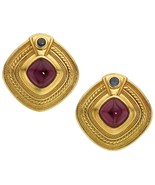 SeidanGang 18k Yellow Gold Garnet and Tanzanite Cabochon Earrings - $76,899.32 MXN