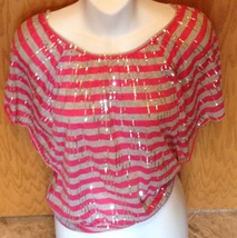Amy Byer Girls Size 14 Pink Gray Striped Shirt Sequins - £7.08 GBP