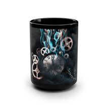 Steampunk Burning Clock Gears Black Ceramic 15oz Coffee Mug Free Shipping - $24.28